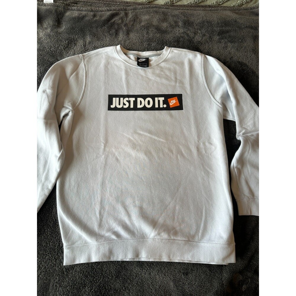 Nike Sweatshirt Mens L White Logo Crewneck Pullover Just Do It